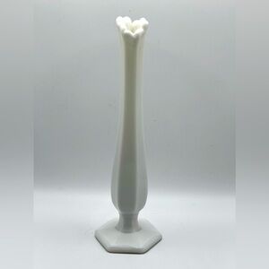 Vintage Westmoreland White Milk Glass Footed Pedestal Swung Bud Vase MCM 9.5 in